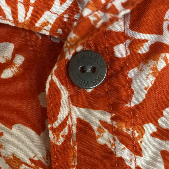 FAR WEST Printed Nylon Sleeveless Button Down Orange/White Grey Buttons Size M - Picture 2 of 11